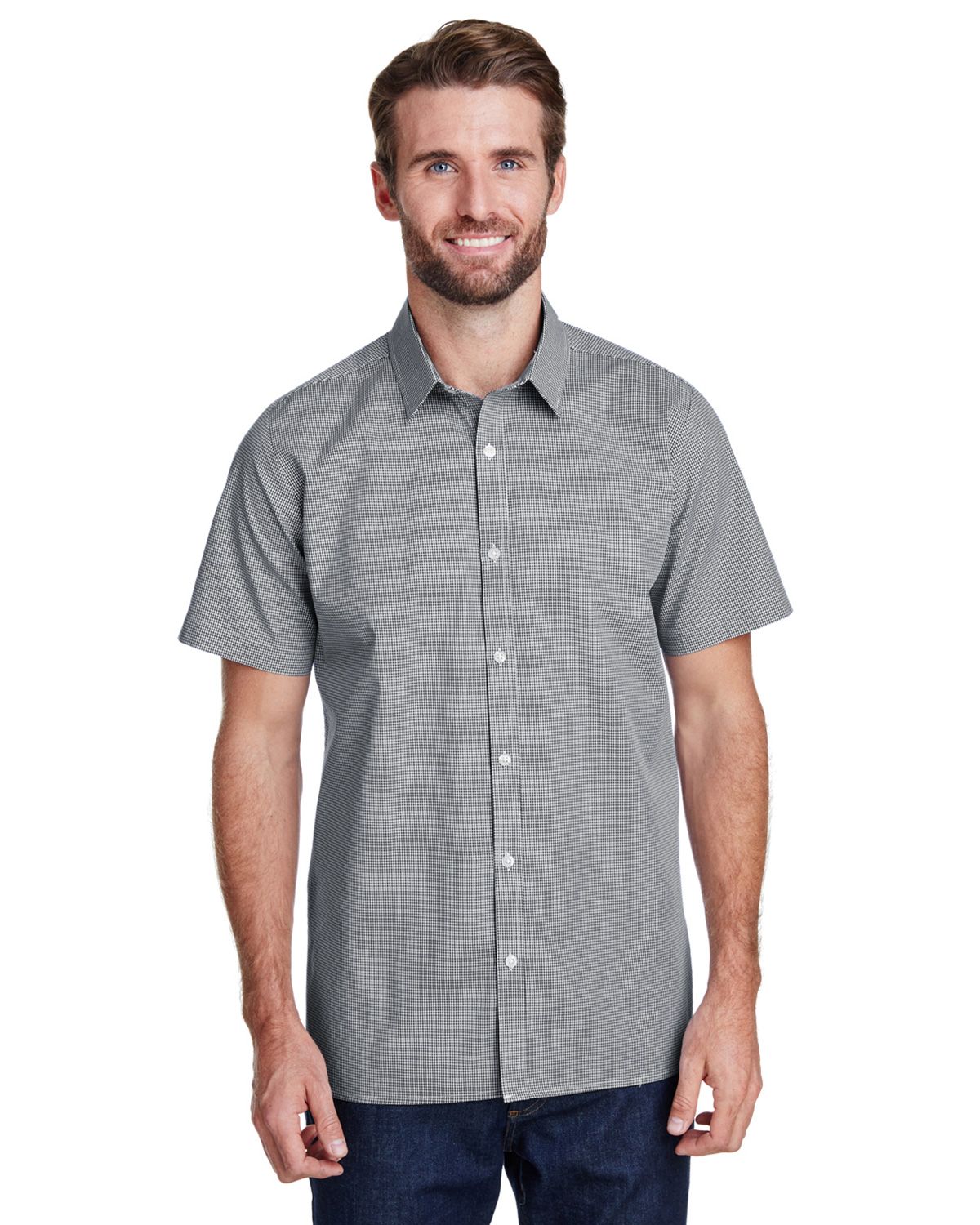 Artisan Collection RP221 Men's Microcheck Gingham Short-Sleeve Cotton Shirt