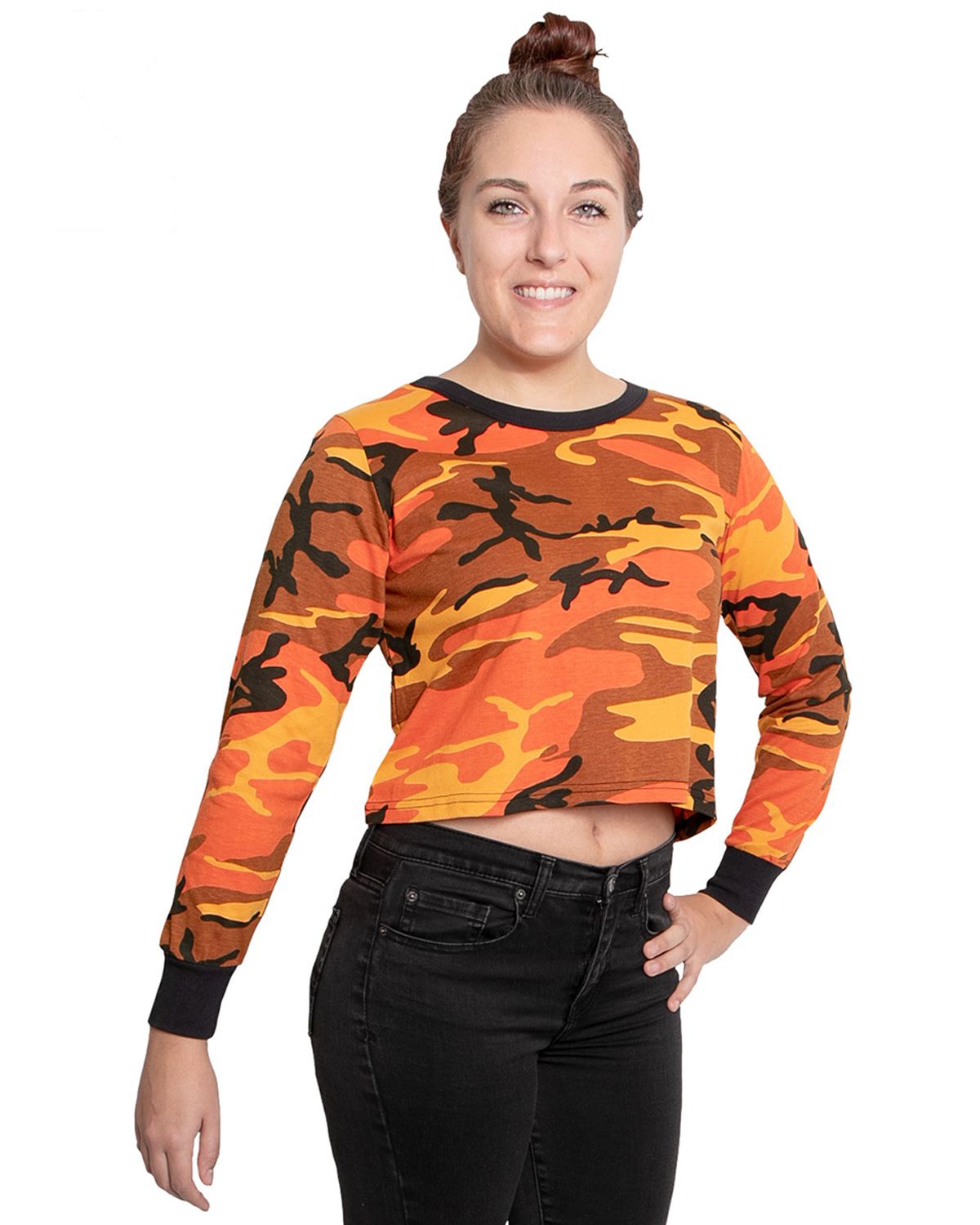 orange camo crop top