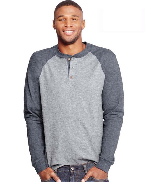 hanes beefy t long sleeve henley