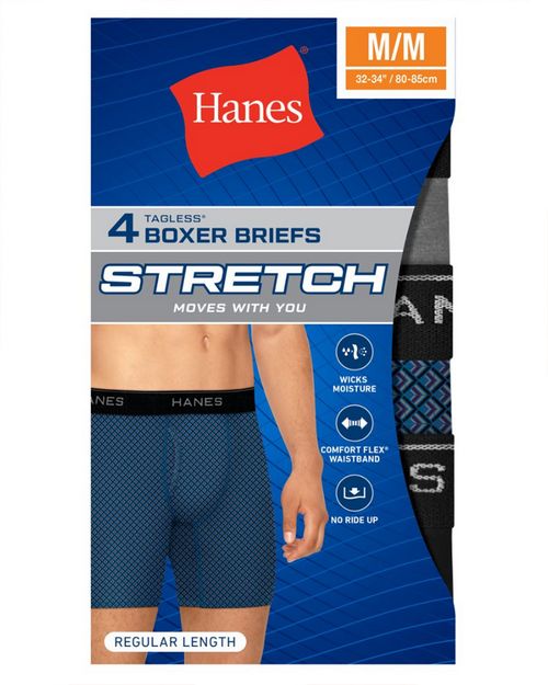 Size Chart for Hanes ST73B4 Men's Stretch Boxer Briefs With Comfort