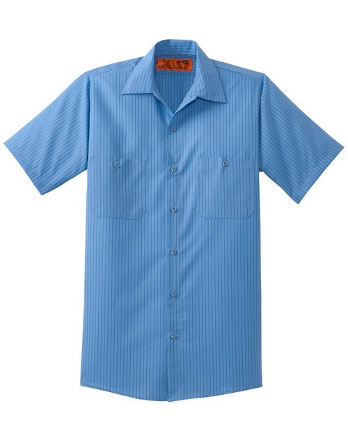 Red Kap CS20 Short-Sleeve Striped Industrial Work Shirt - ApparelnBags.com