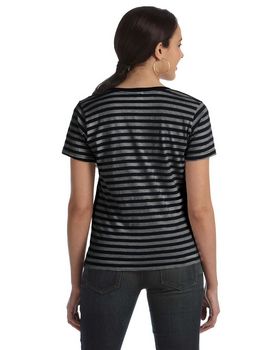 Anvil 8823 Women's Striped V-Neck T-Shirt