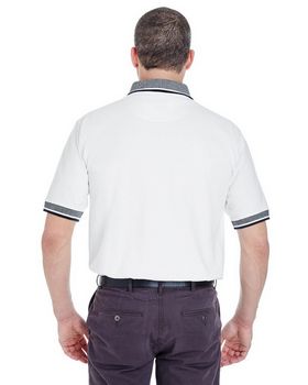 Ultraclub 8536 Men's White-Body Polo with Contrasting Multi-Stripe Trim
