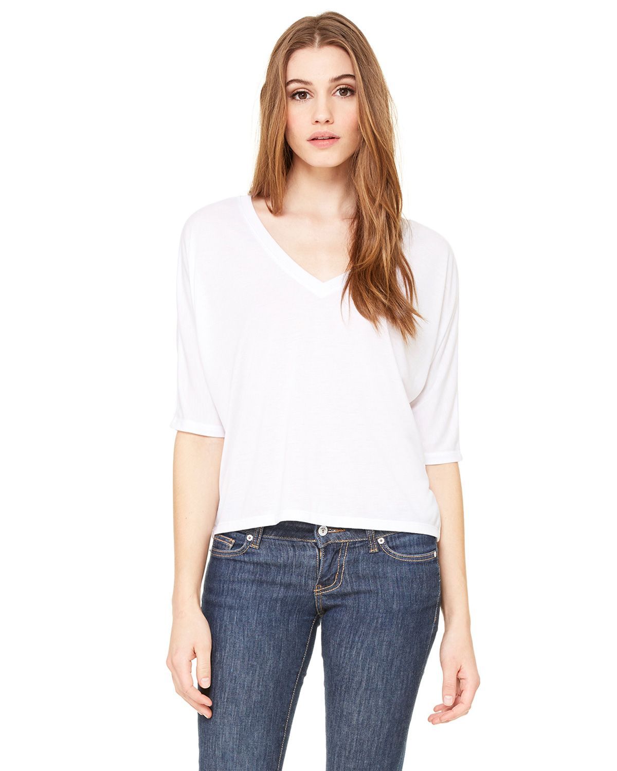 Buy Bella + Canvas 8825 Ladies Flowy V-Neck Cropped Half-Sleeve T-Shirt