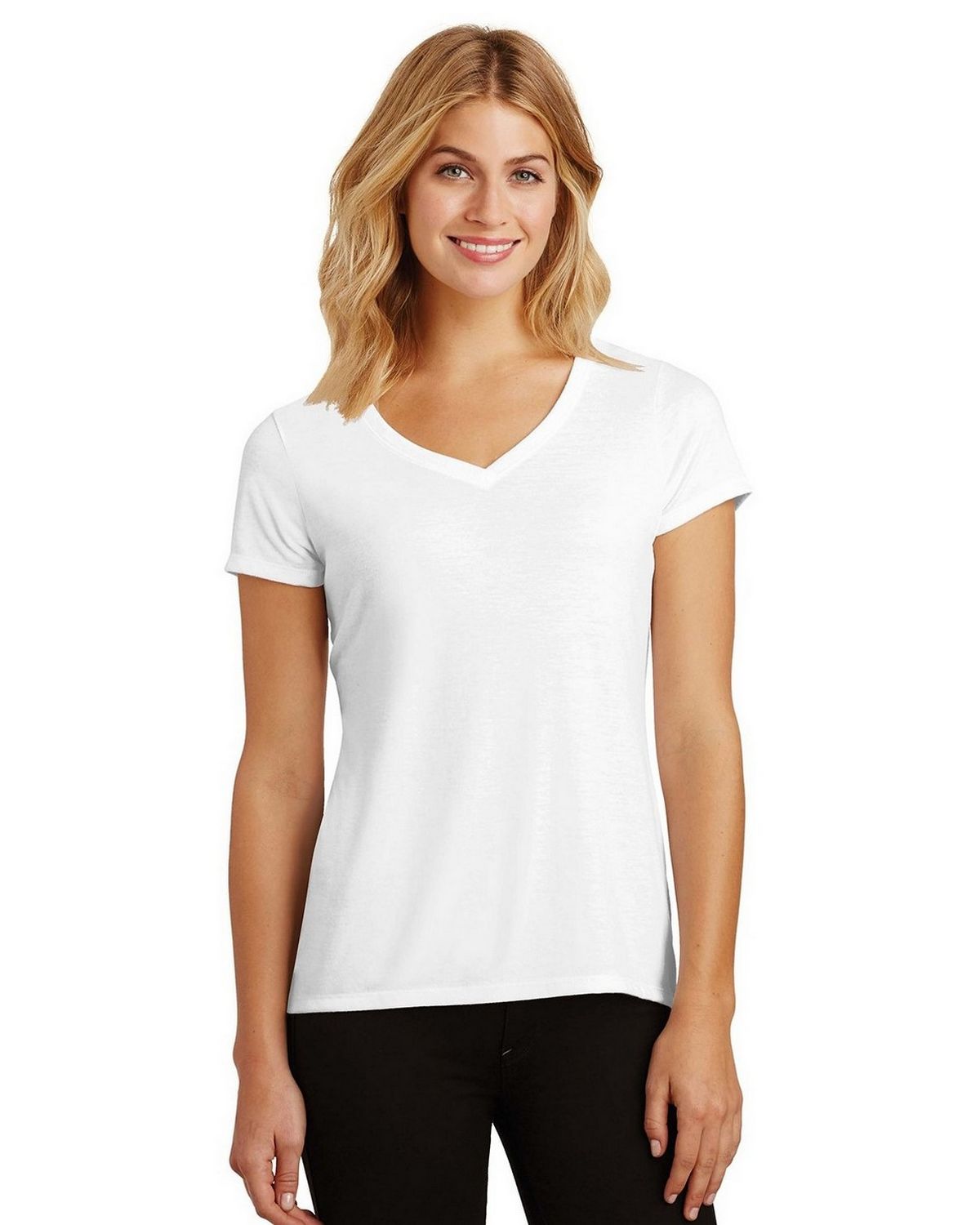 Size Chart for District DM1350L Ladies Perfect Tri V-Neck Tee