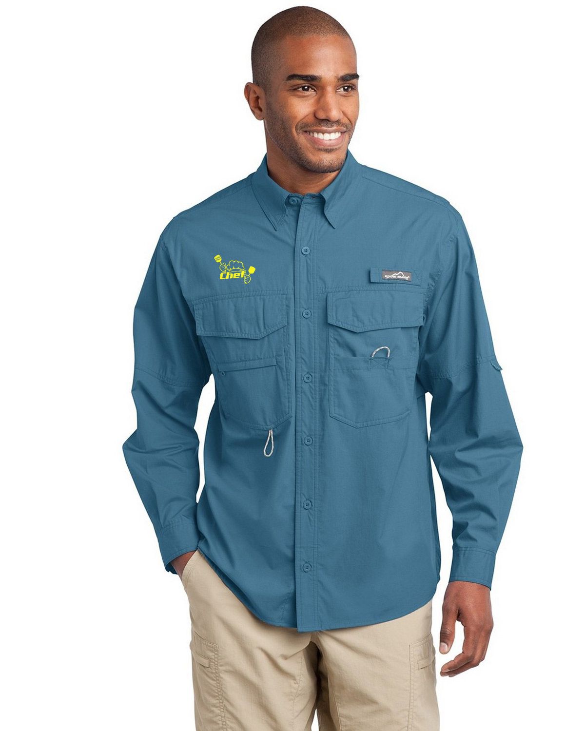 Eddie Bauer Logo Embroidered Long Sleeve Fishing Shirt at ApparelnBags.com