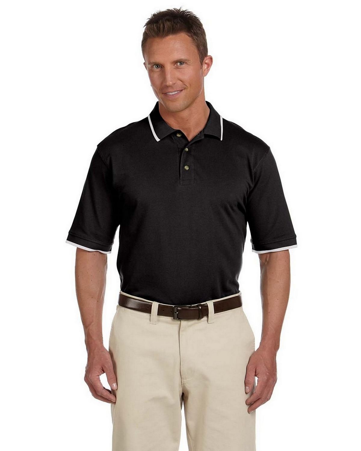 Harriton M210 Mens Short-Sleeve Pique Polo with Tipping - ApparelnBags.com