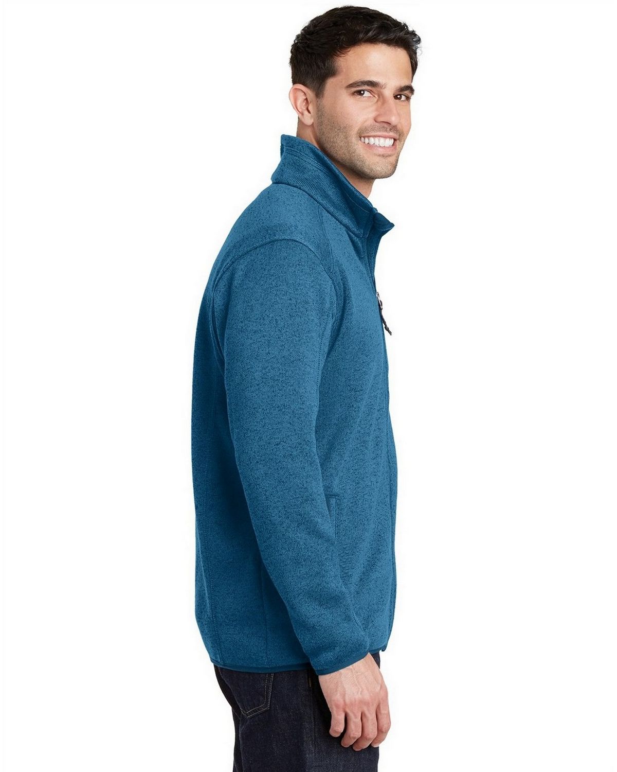 Reviews About Port Authority F232 Sweater Fleece Jacket   Port Authority F232 Medium Blue Heather Side 1 