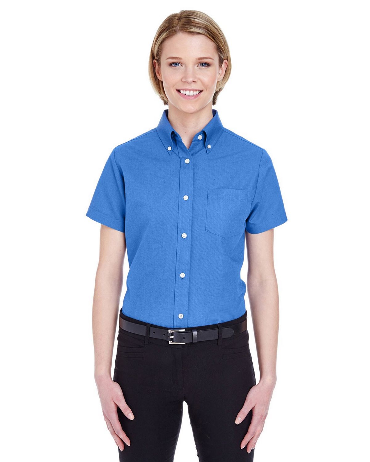 Ultraclub 8973 Short-Sleeve Ladies Oxford Shirt - ApparelnBags.com