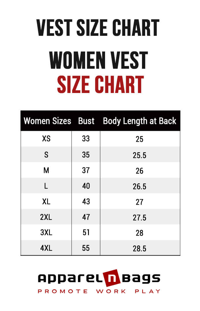Women Vests Size Chart