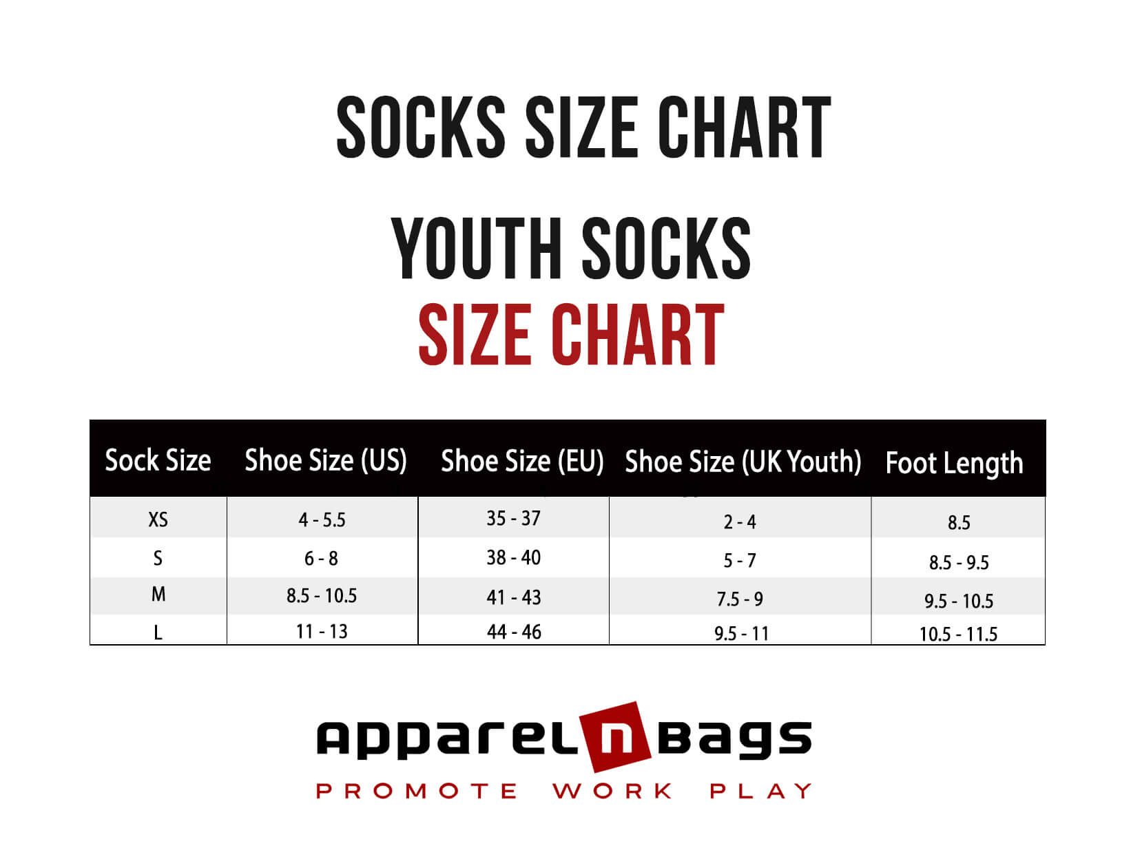Youth's Size Chart